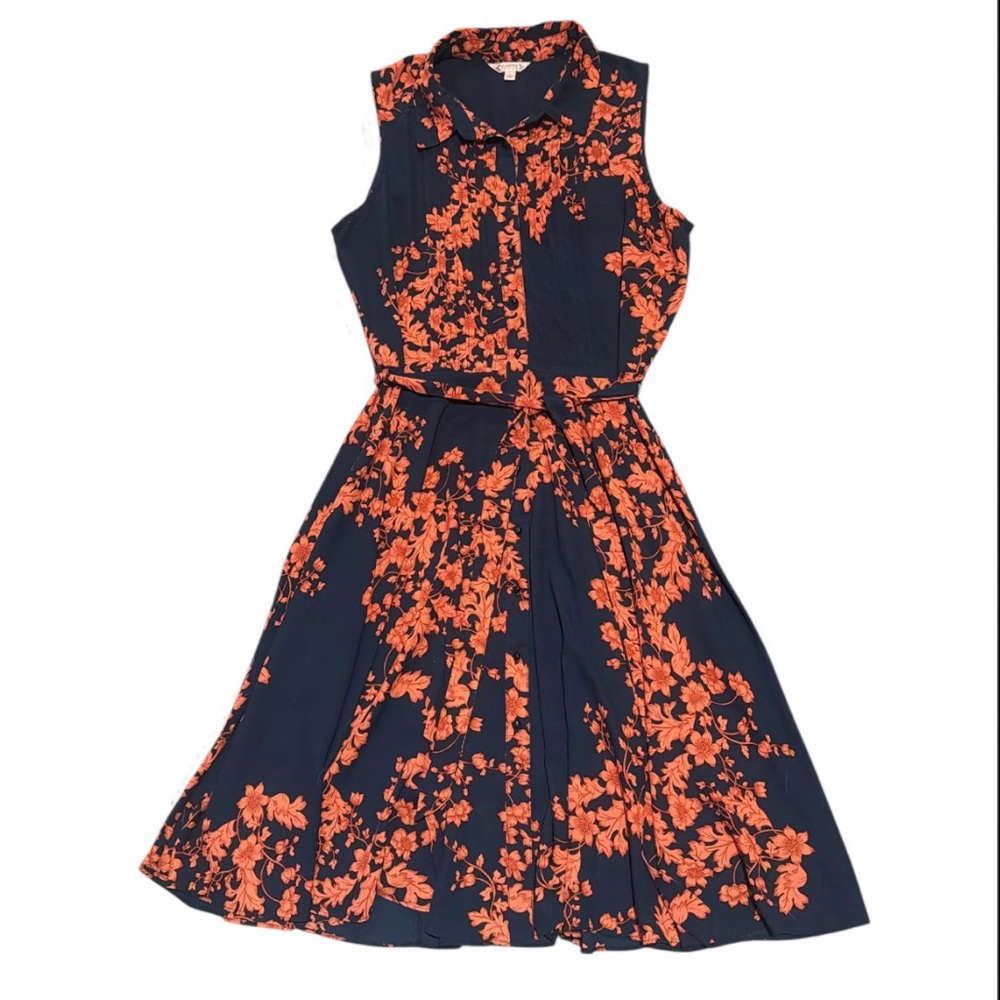 Nanette‎ Lepore Navy and Orange Floral Midi Dress